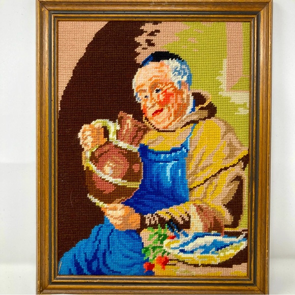 Large vintage framed cross stitch friar. - Picture 2 of 7